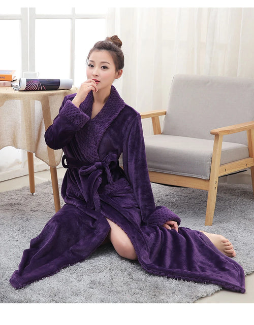 Load image into Gallery viewer, Plush Robes for Women Soft Warm Fleece Bathrobe Ladies Long Comfy Spa Bath Robe Housecoat
